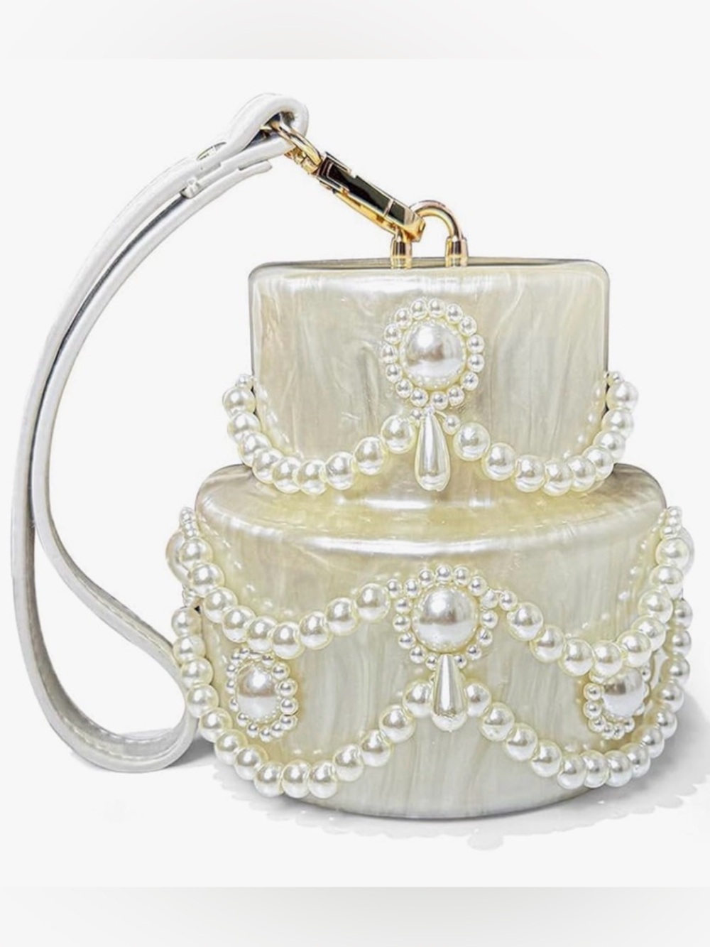 NEW Mini Acrylic Wedding Cake Shaped Pearl Acrylic Evening Clutch Bag